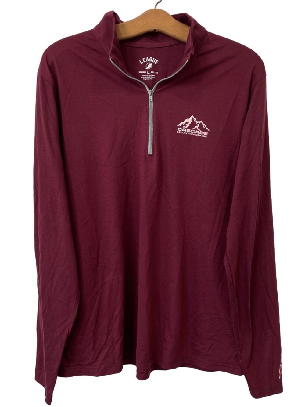 League 91 1/4  Zip Pullover Sweatshirt Mens L Cascade Mountain Range Maroon NEW